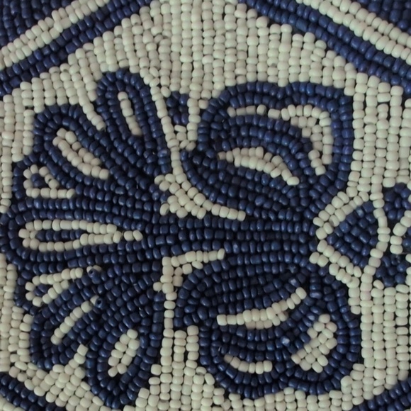 Cotton On Vintage‎ Inspired Blue White Beaded Clutch Bag - Picture 3 of 8